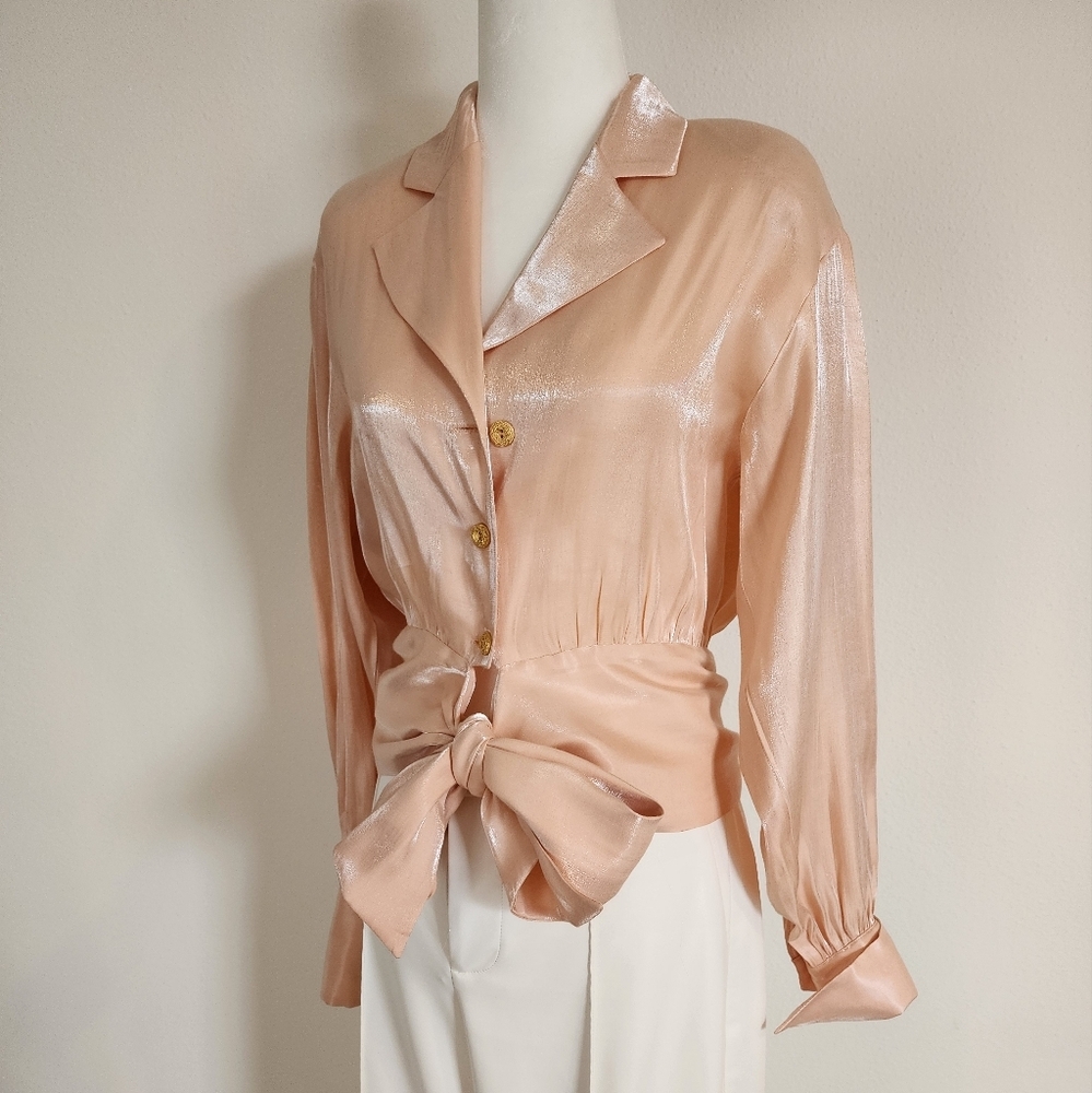Vintage Nude Pink Blouse Bracelet Sleeve like Ramy Brook Yumi Kim Ronny Kobo